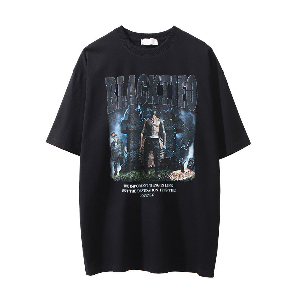 Men's Washed And Worn Short-sleeved T-shirt