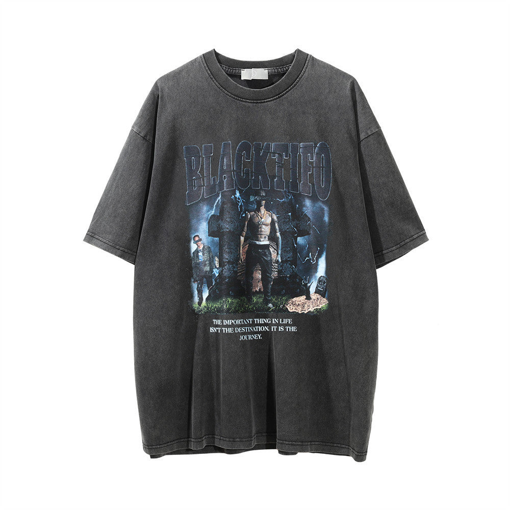 Men's Washed And Worn Short-sleeved T-shirt